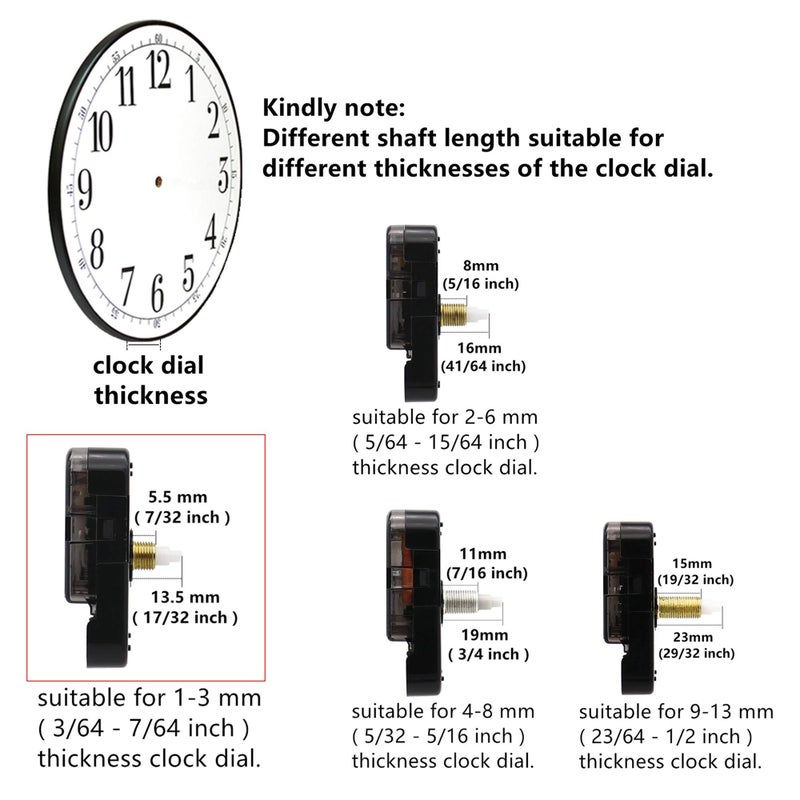TIKROUND 12888 Youngtown 13.5mm Shaft Clock Movement with 2 Spade Hands to Fit Dials up to 40 cm (15.7 Inches) in Diameter. - Image 4